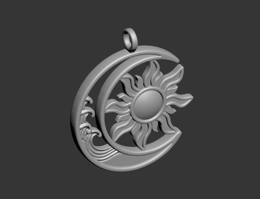 Sun Moon Pendant 3D print model_27
