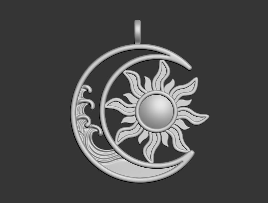 Sun Moon Pendant 3D print model_2