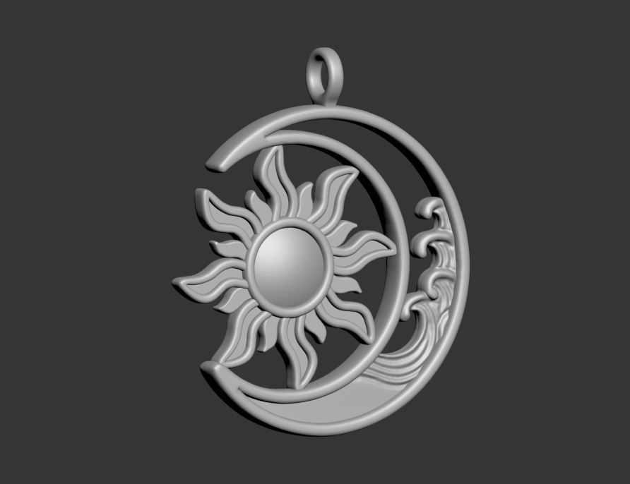 Sun Moon Pendant 3D print model_13