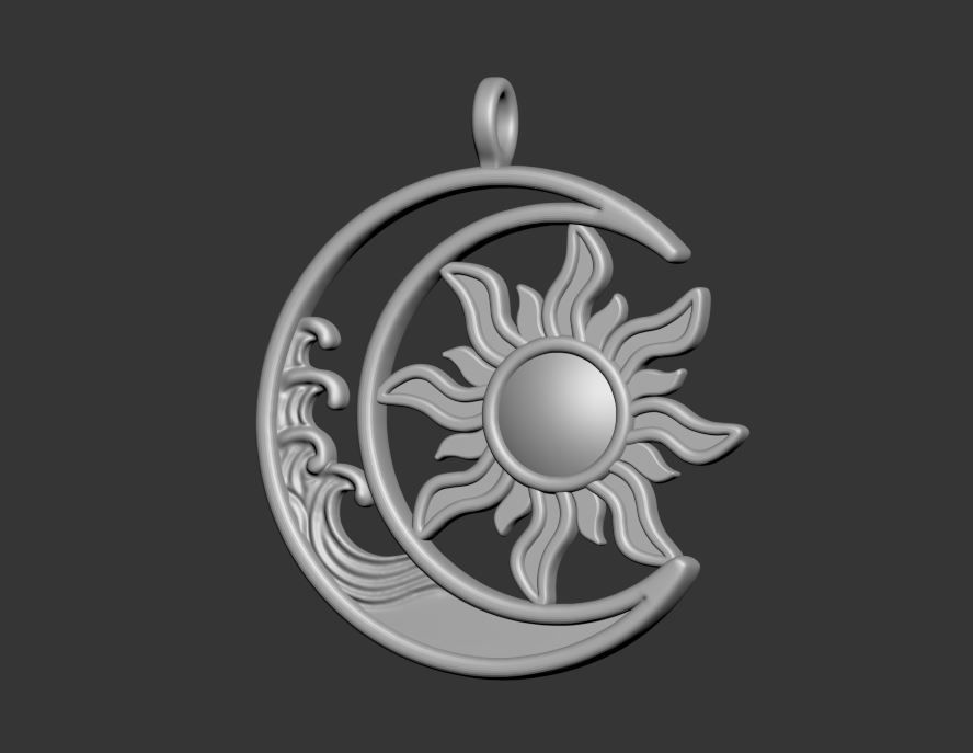 Sun Moon Pendant 3D print model_3