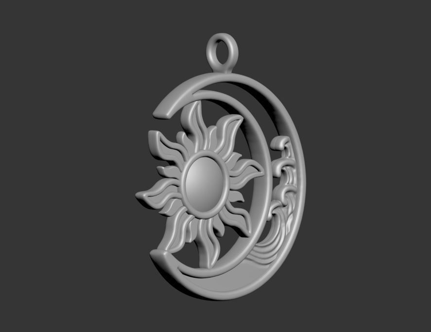 Sun Moon Pendant 3D print model_12