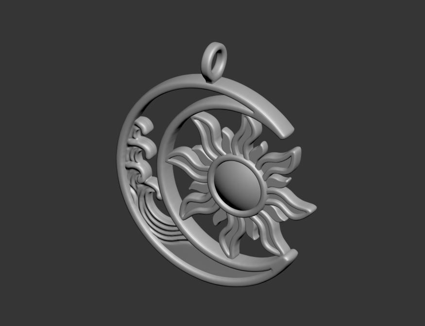 Sun Moon Pendant 3D print model_26