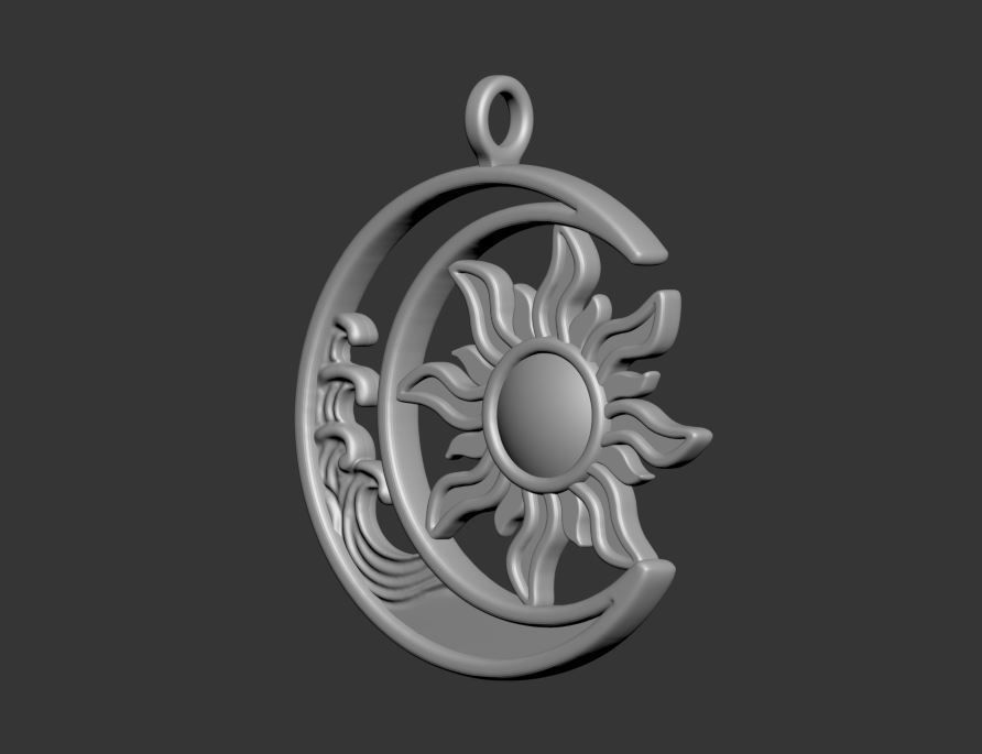 Sun Moon Pendant 3D print model_5