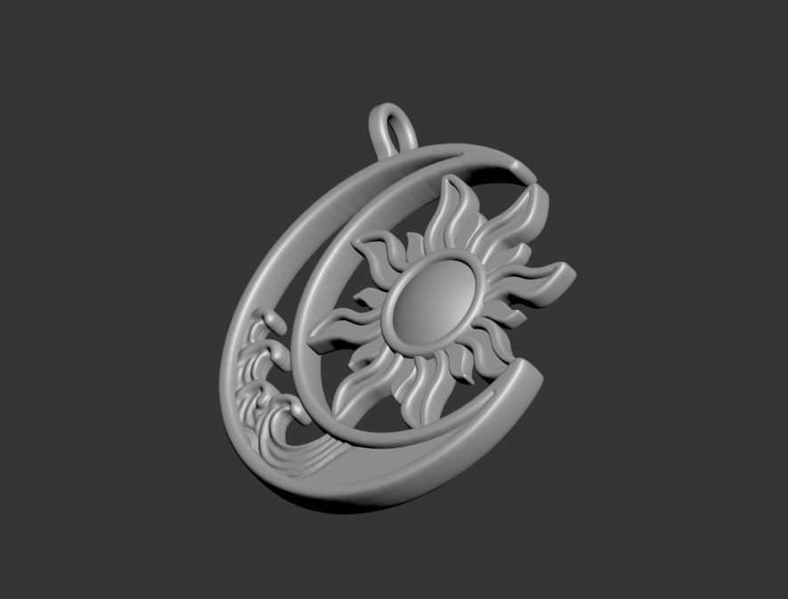 Sun Moon Pendant 3D print model_25