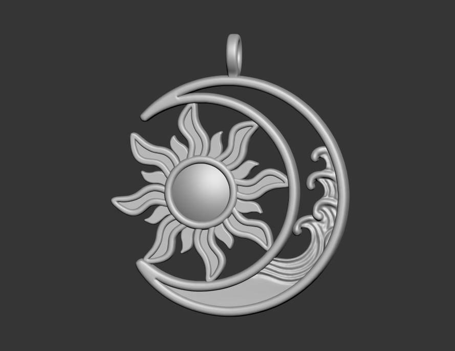 Sun Moon Pendant 3D print model_15