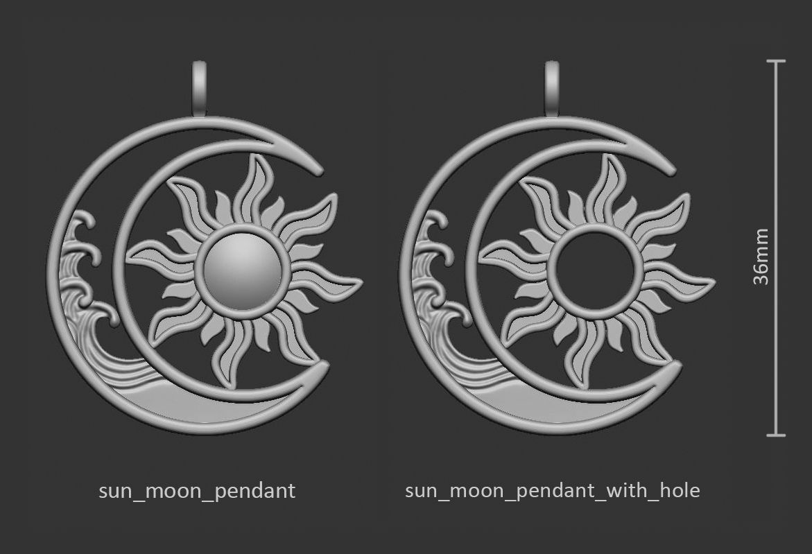 Sun Moon Pendant 3D print model_1