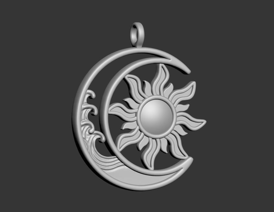 Sun Moon Pendant 3D print model_23