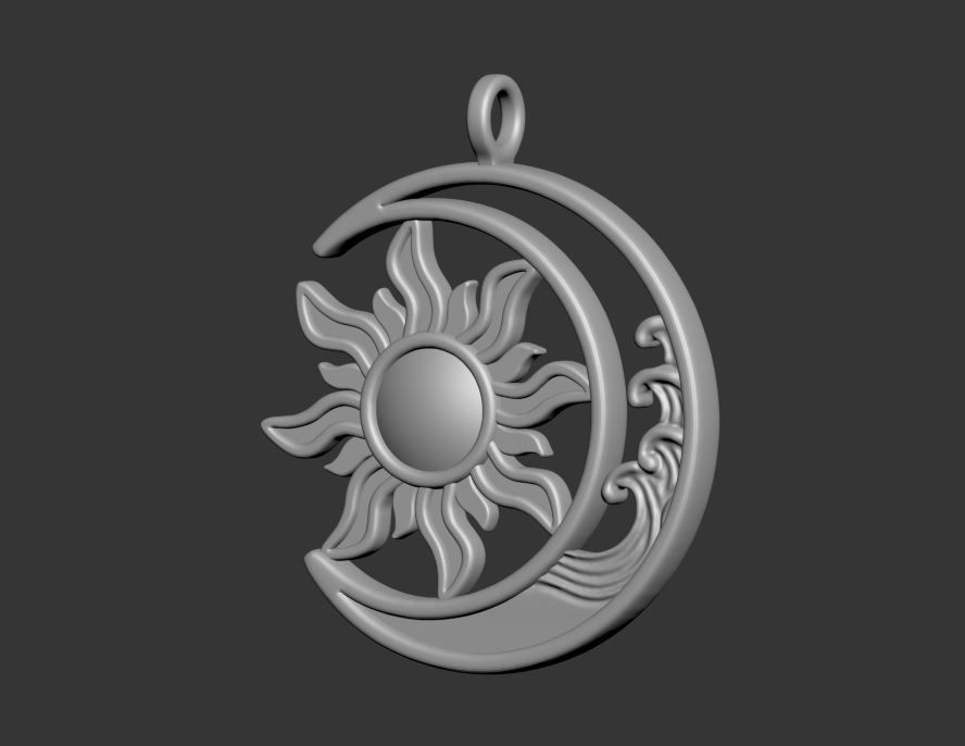 Sun Moon Pendant 3D print model_16
