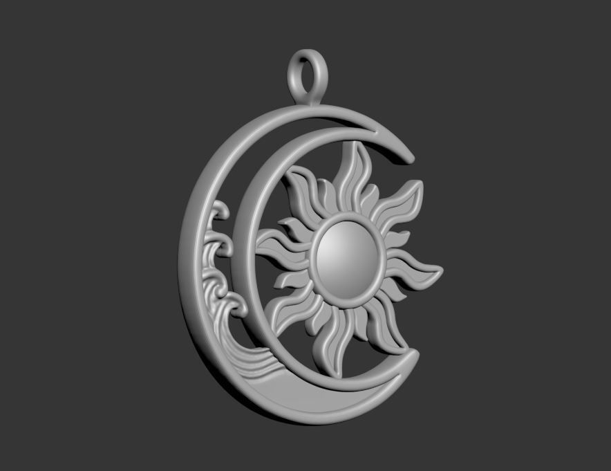 Sun Moon Pendant 3D print model_22