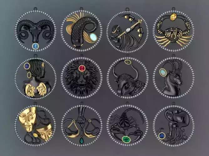 12 Zodiac Signs Horoscope Charm Pendant  3D print model