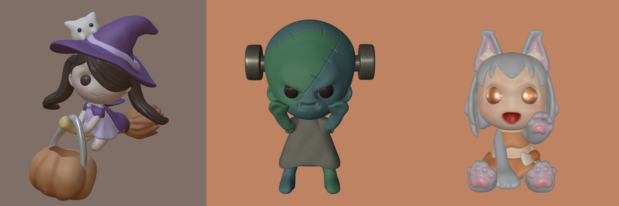 Lovely Halloween characters 3D print model_3