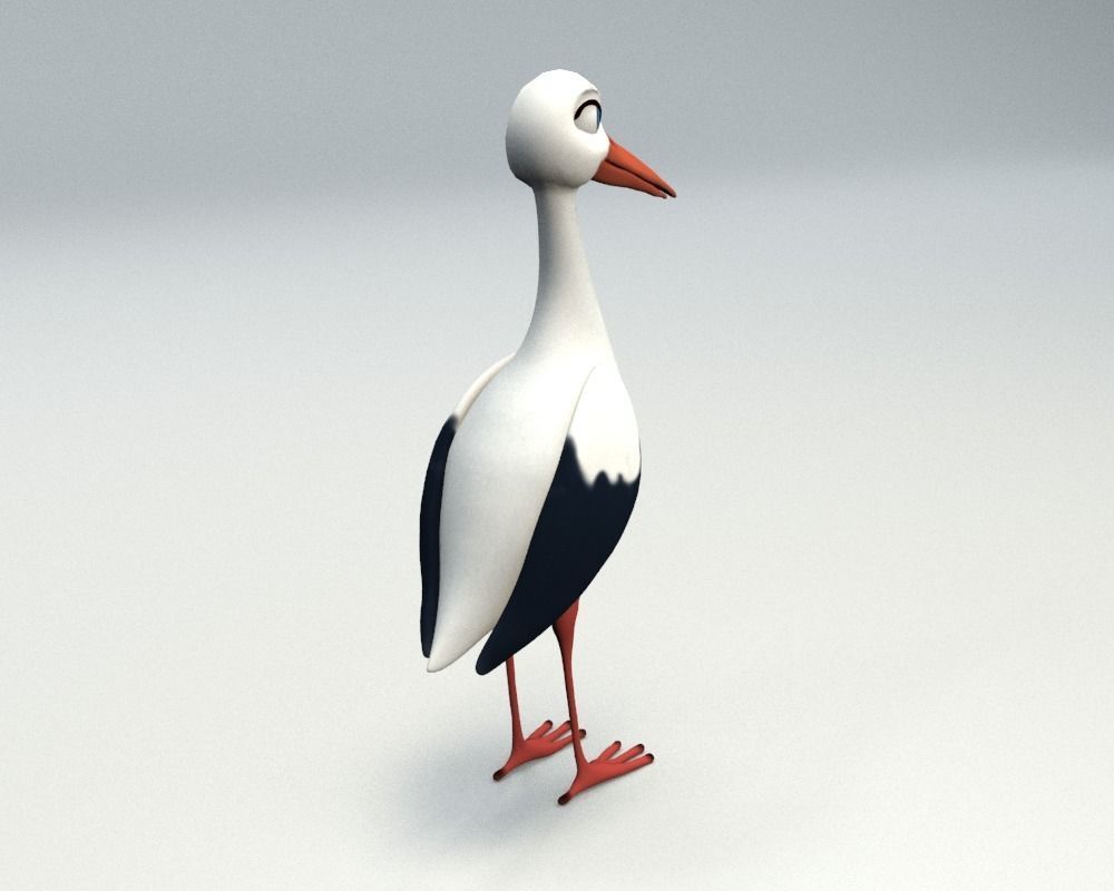 cartoon stork Low-poly 3D model_2