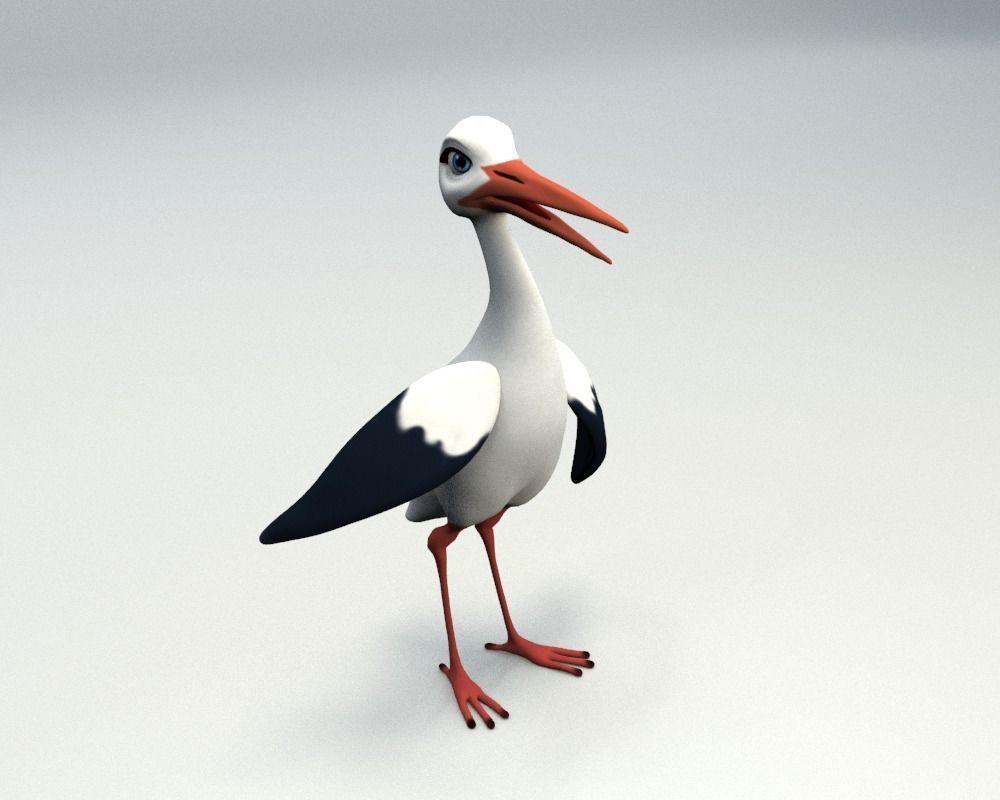 cartoon stork Low-poly 3D model_4