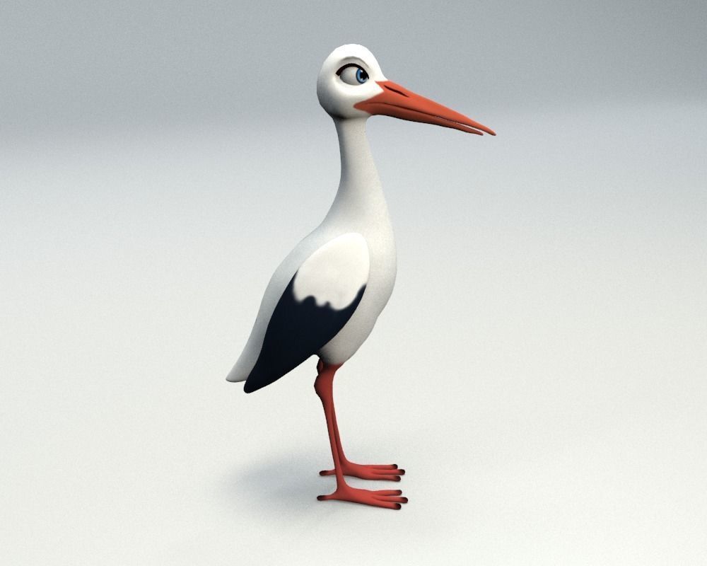 cartoon stork Low-poly 3D model_1