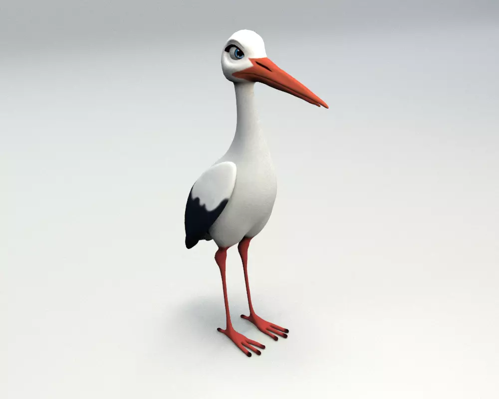 cartoon stork Low-poly 3D model_0