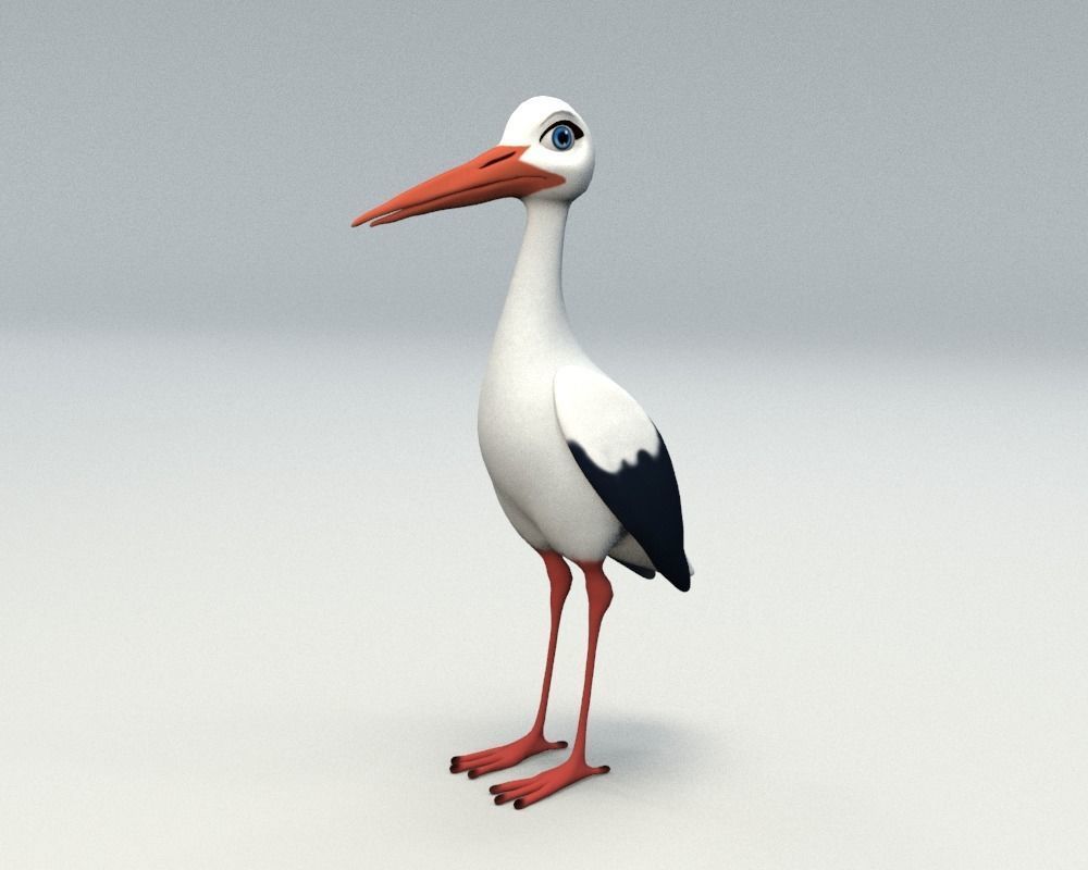 cartoon stork Low-poly 3D model_3