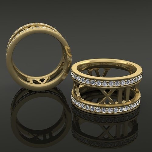 Roman Numeral Diamond Band Mix Size 3D print model