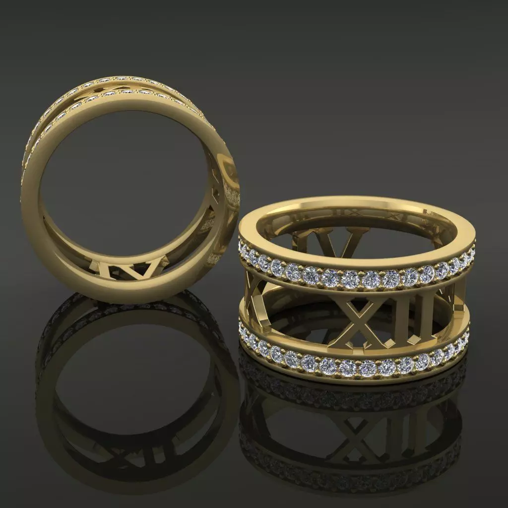 Roman Numeral Diamond Band Mix Size 3D print model_0