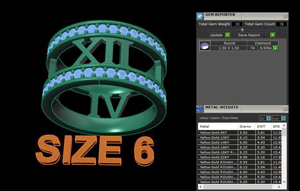 Roman Numeral Diamond Band Mix Size 3D print model_11