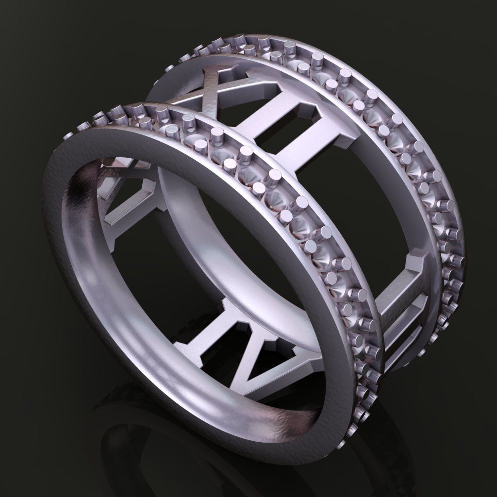 Roman Numeral Diamond Band Mix Size 3D print model_5