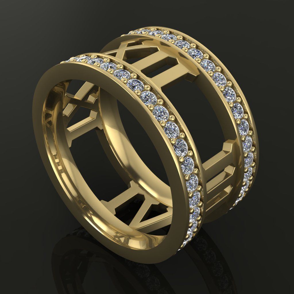 Roman Numeral Diamond Band Mix Size 3D print model_1