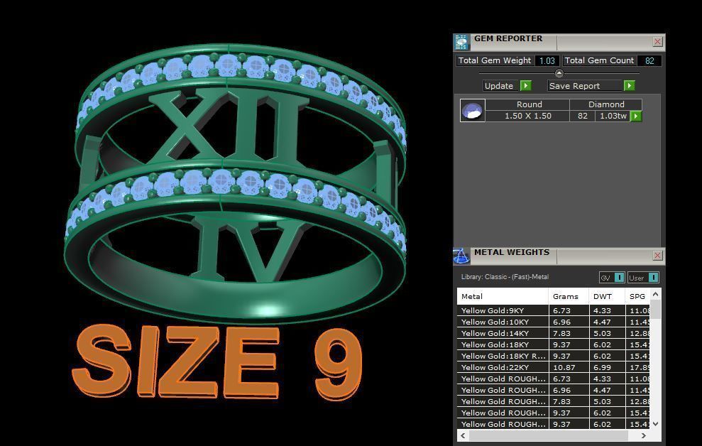 Roman Numeral Diamond Band Mix Size 3D print model_14