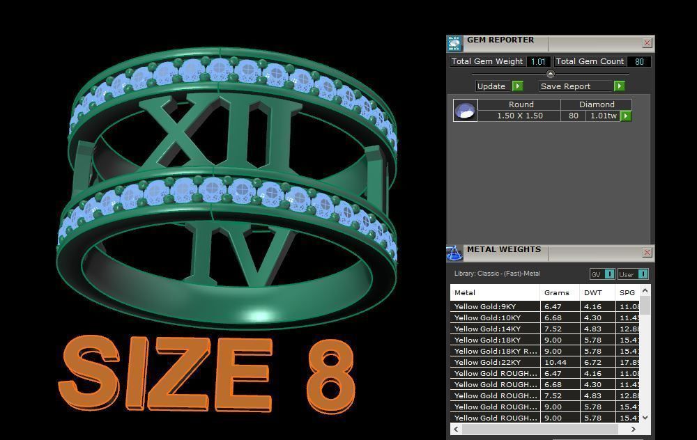 Roman Numeral Diamond Band Mix Size 3D print model_13