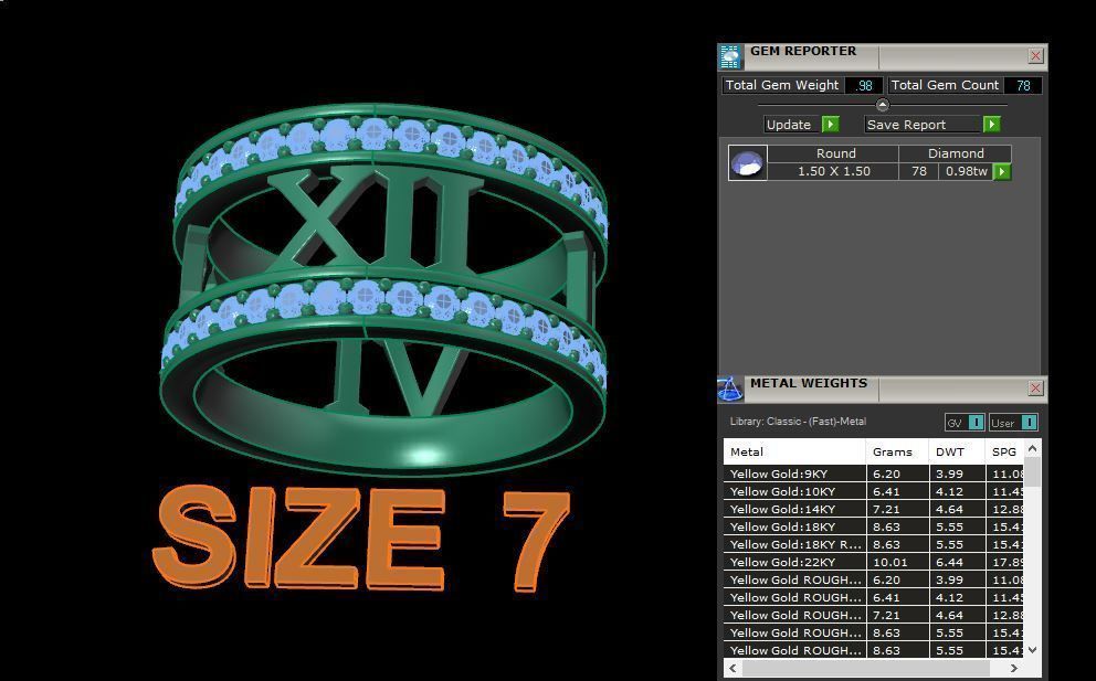 Roman Numeral Diamond Band Mix Size 3D print model_12