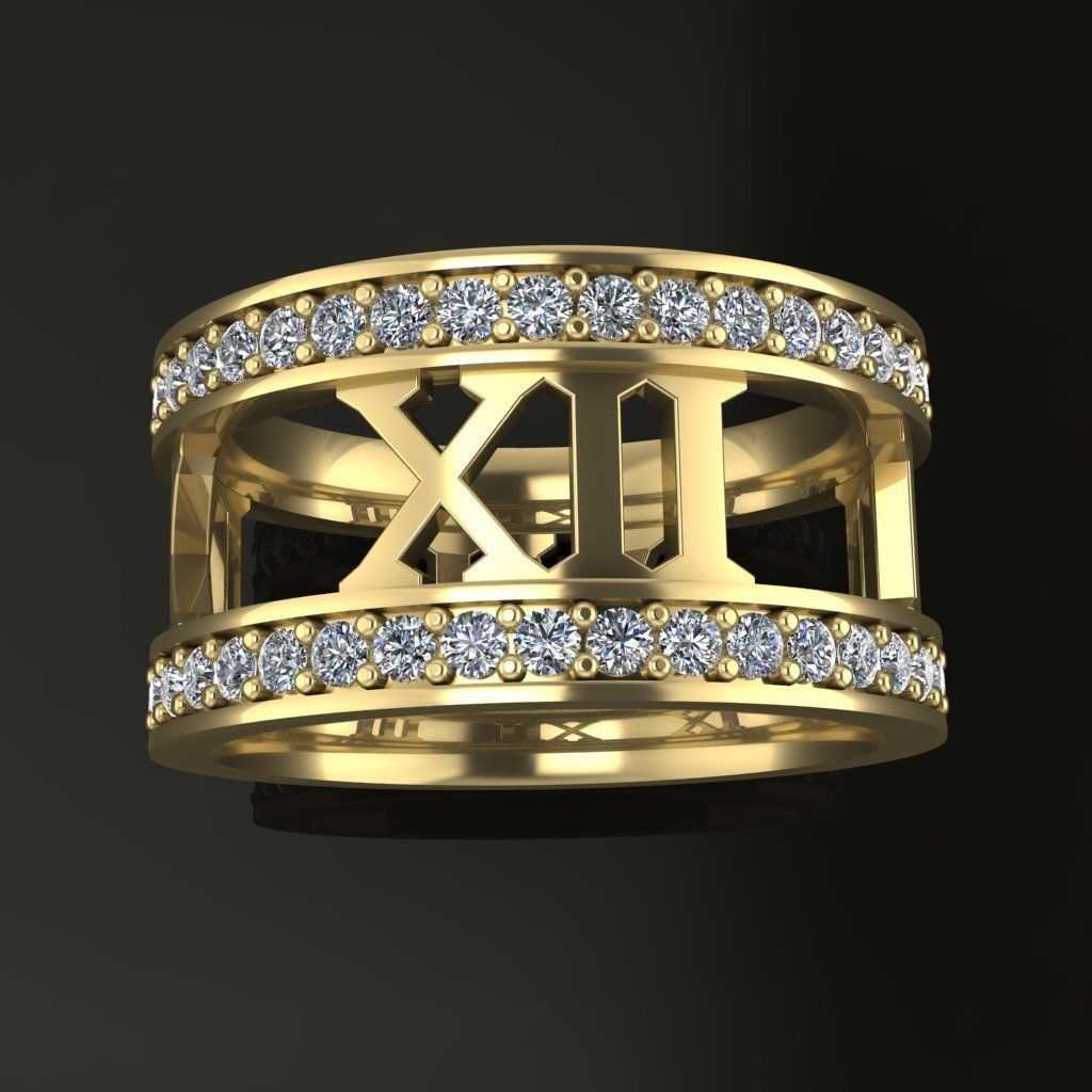 Roman Numeral Diamond Band Mix Size 3D print model_3
