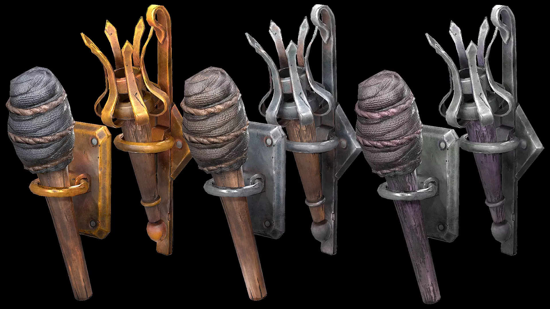 Torch Lighting Pack Dungeon Castle Furniture Low-poly 3D model