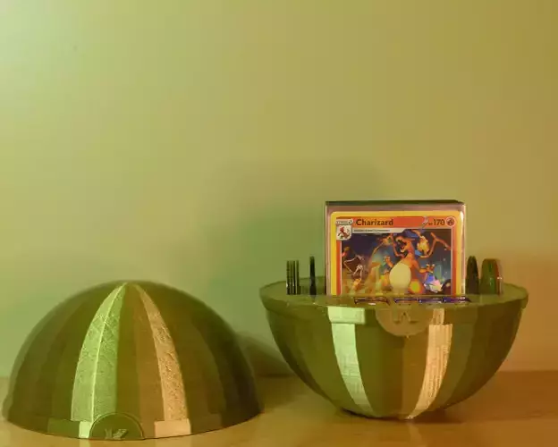 Pokeball Deck box holds sleeved cards and game pieces  3D print model