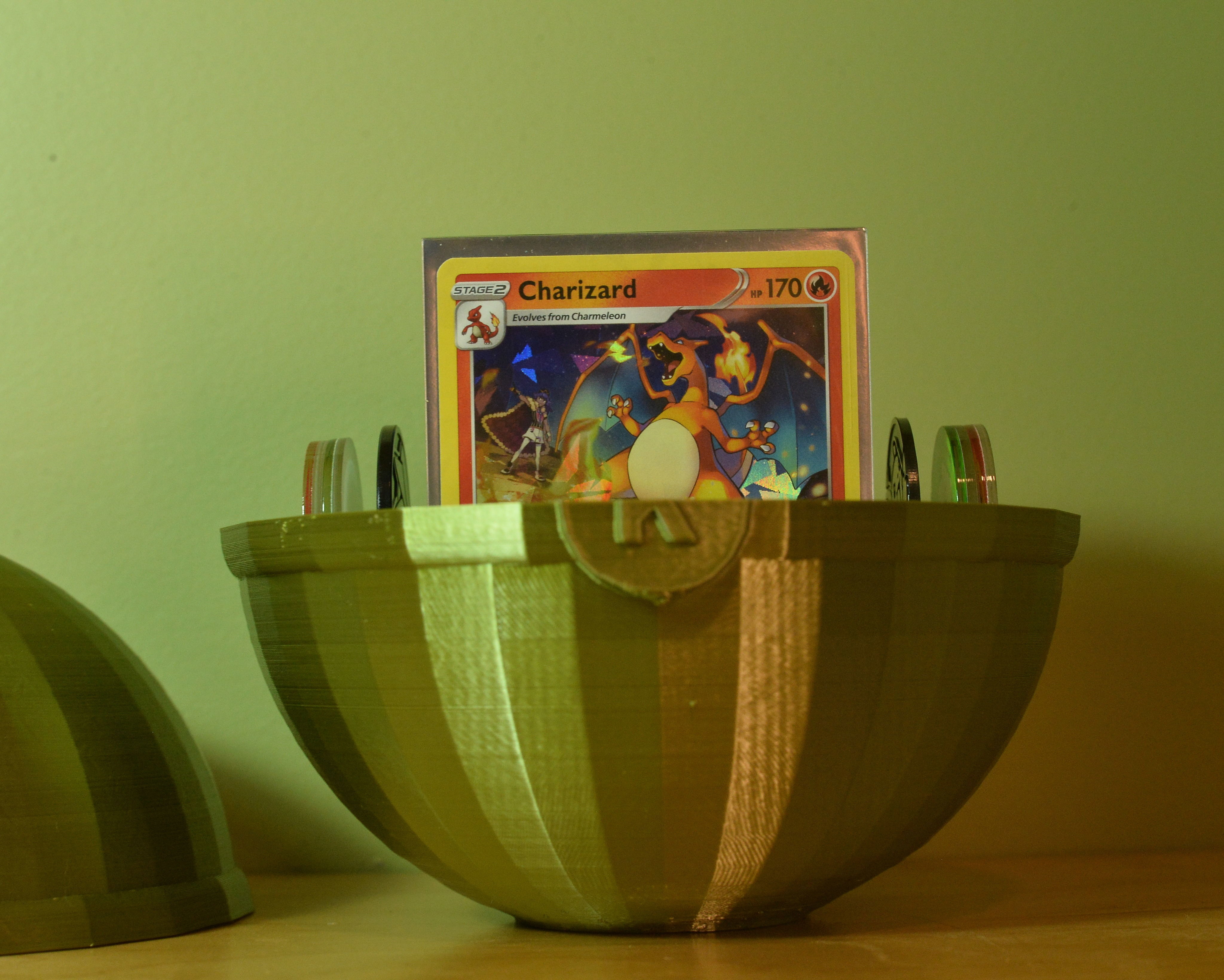 Pokeball Deck box holds sleeved cards and game pieces  3D print model_3