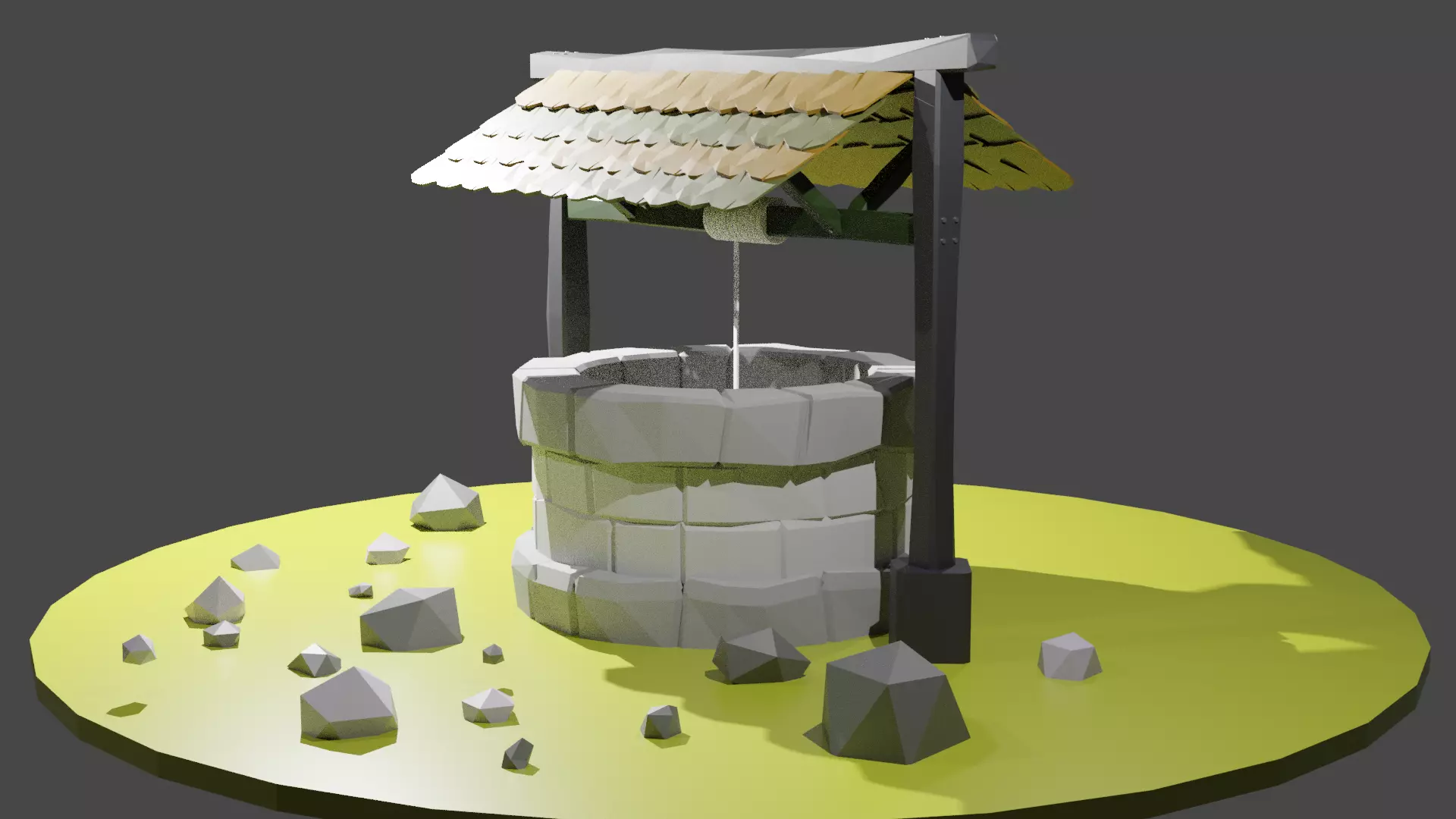 Well Lowpoly water with rocks Free low-poly 3D model_0