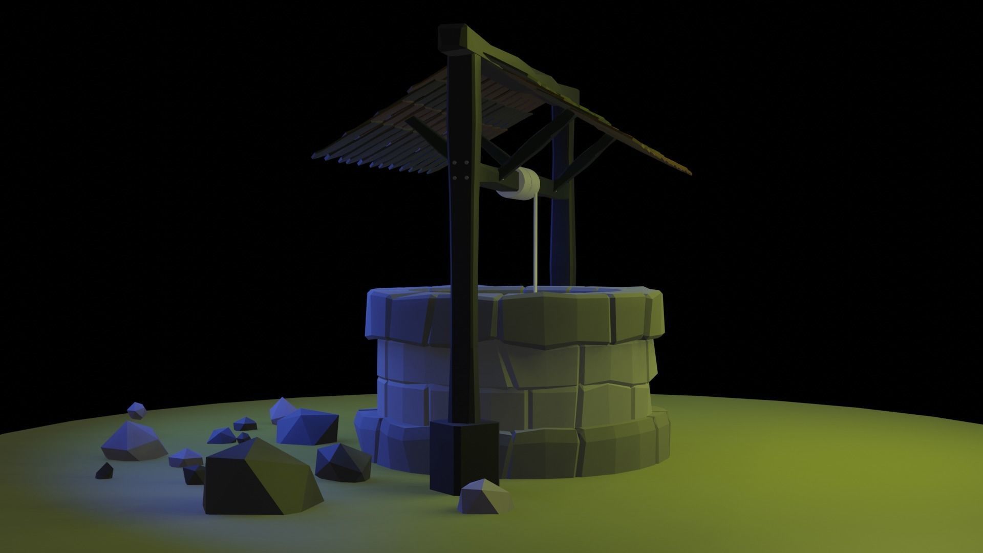 Well Lowpoly water with rocks Free low-poly 3D model_1