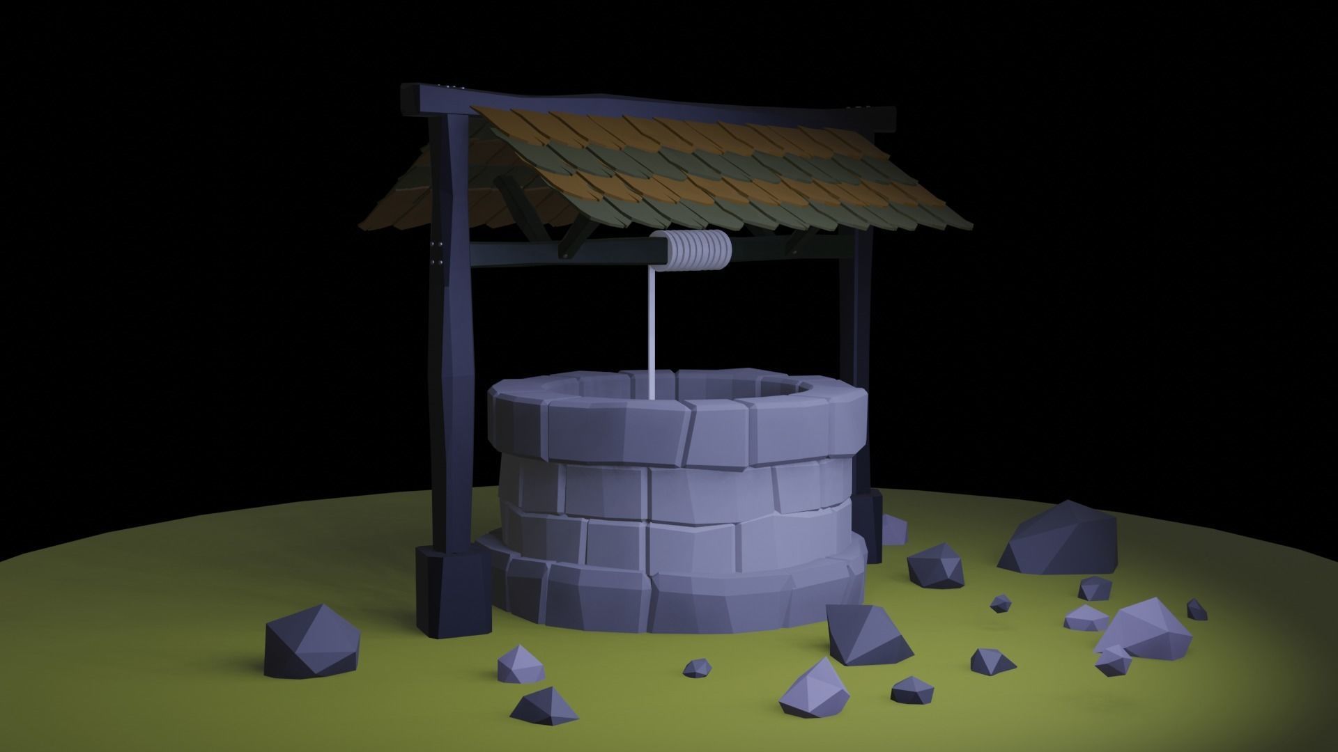 Well Lowpoly water with rocks Free low-poly 3D model_2