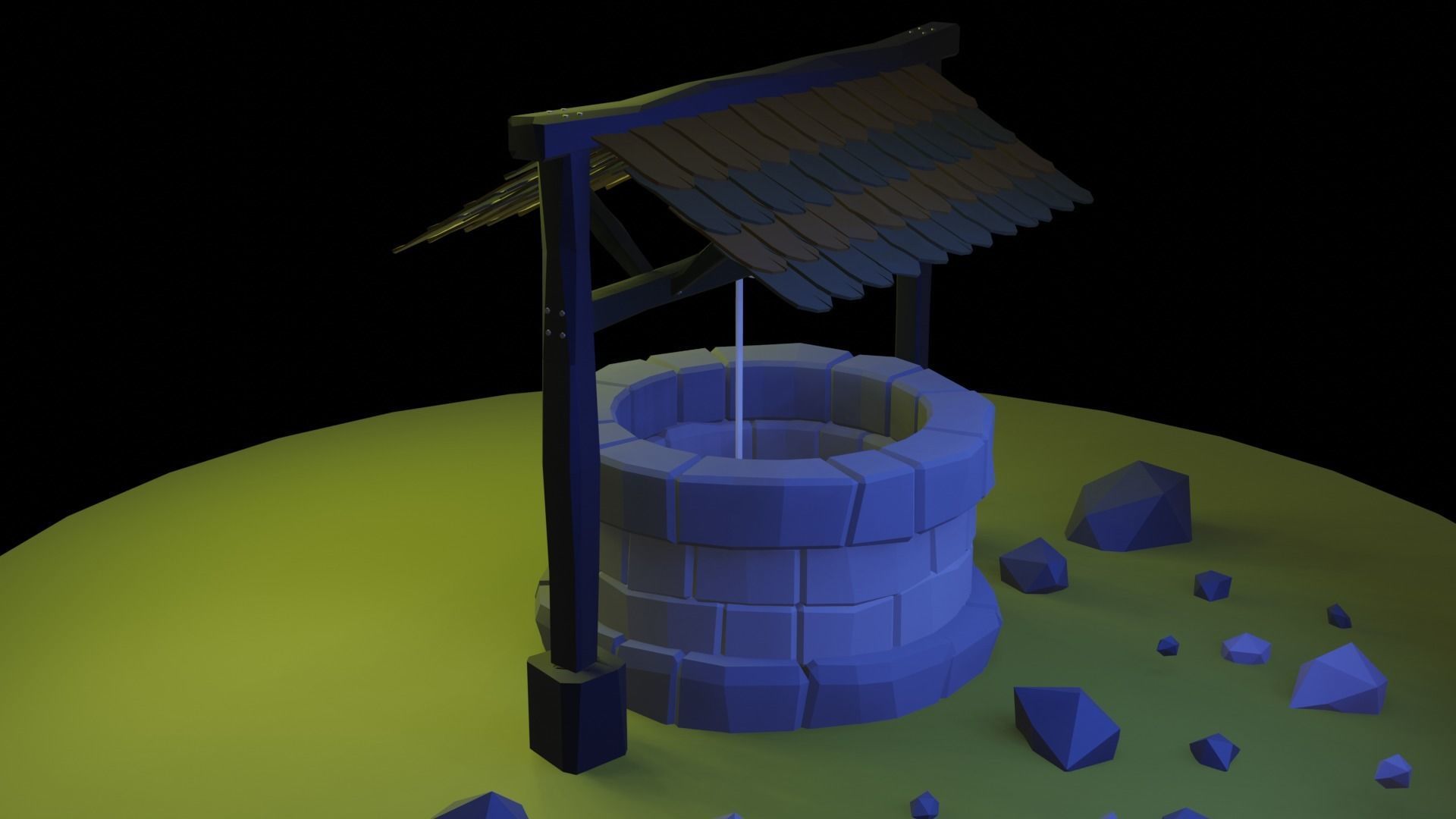 Well Lowpoly water with rocks Free low-poly 3D model_3