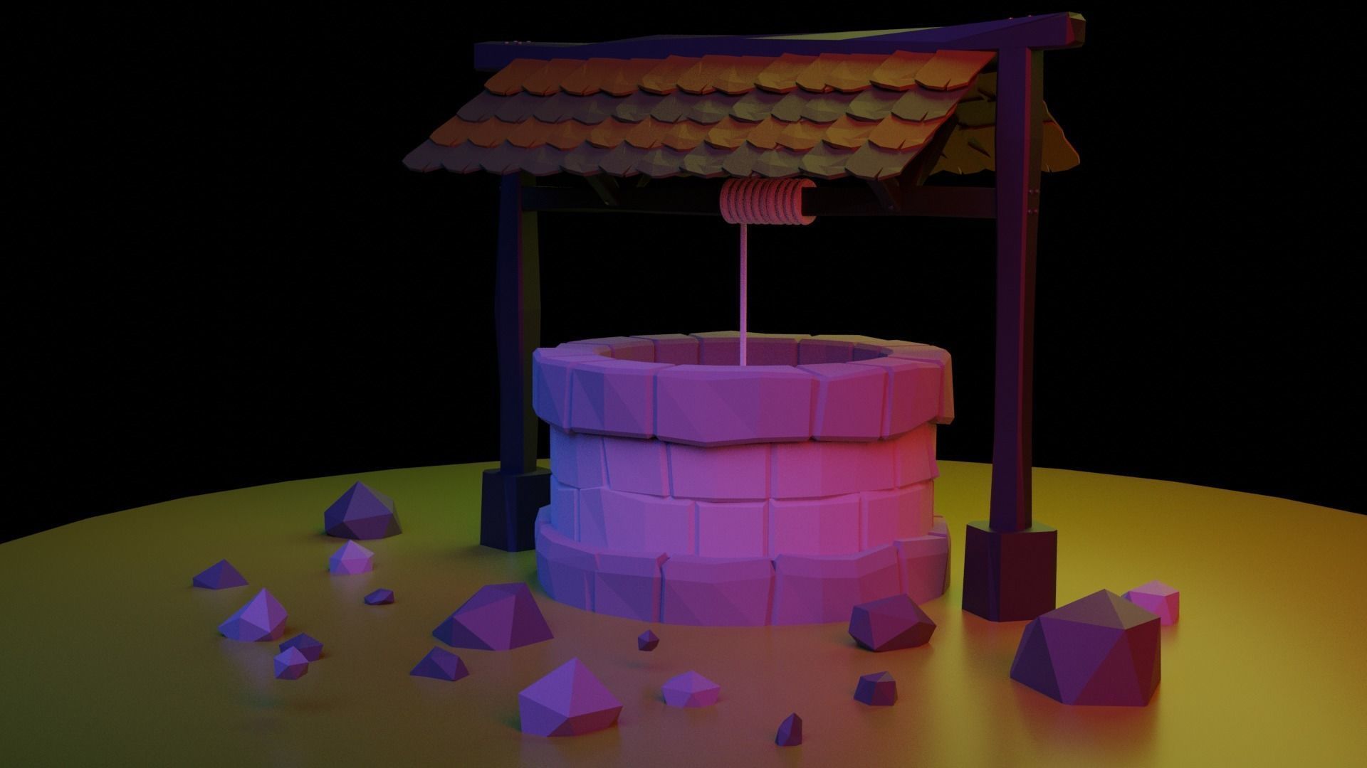 Well Lowpoly water with rocks Free low-poly 3D model_5