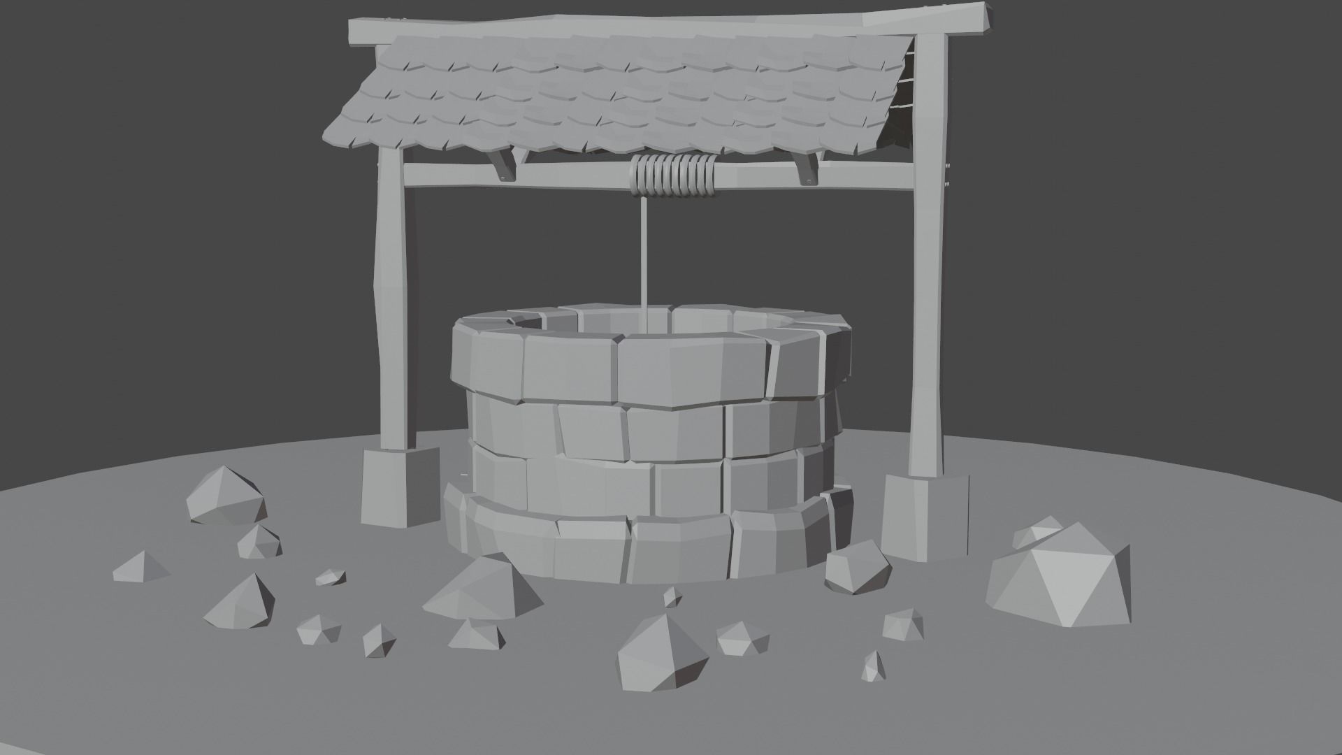 Well Lowpoly water with rocks Free low-poly 3D model_4
