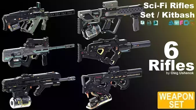 Sci-Fi Rifles Set Kitbash  3D model