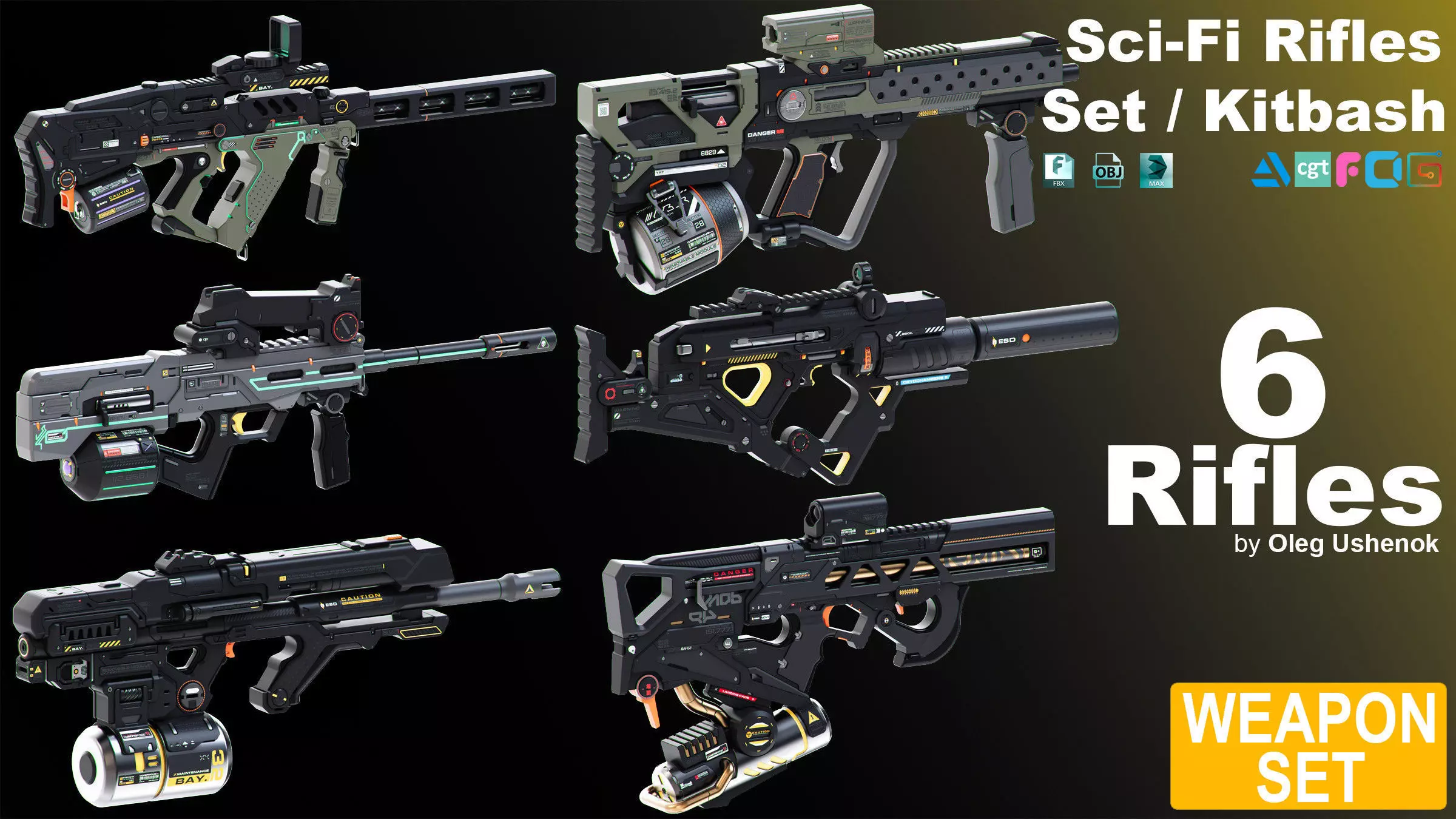 Sci-Fi Rifles Set Kitbash  3D model_0