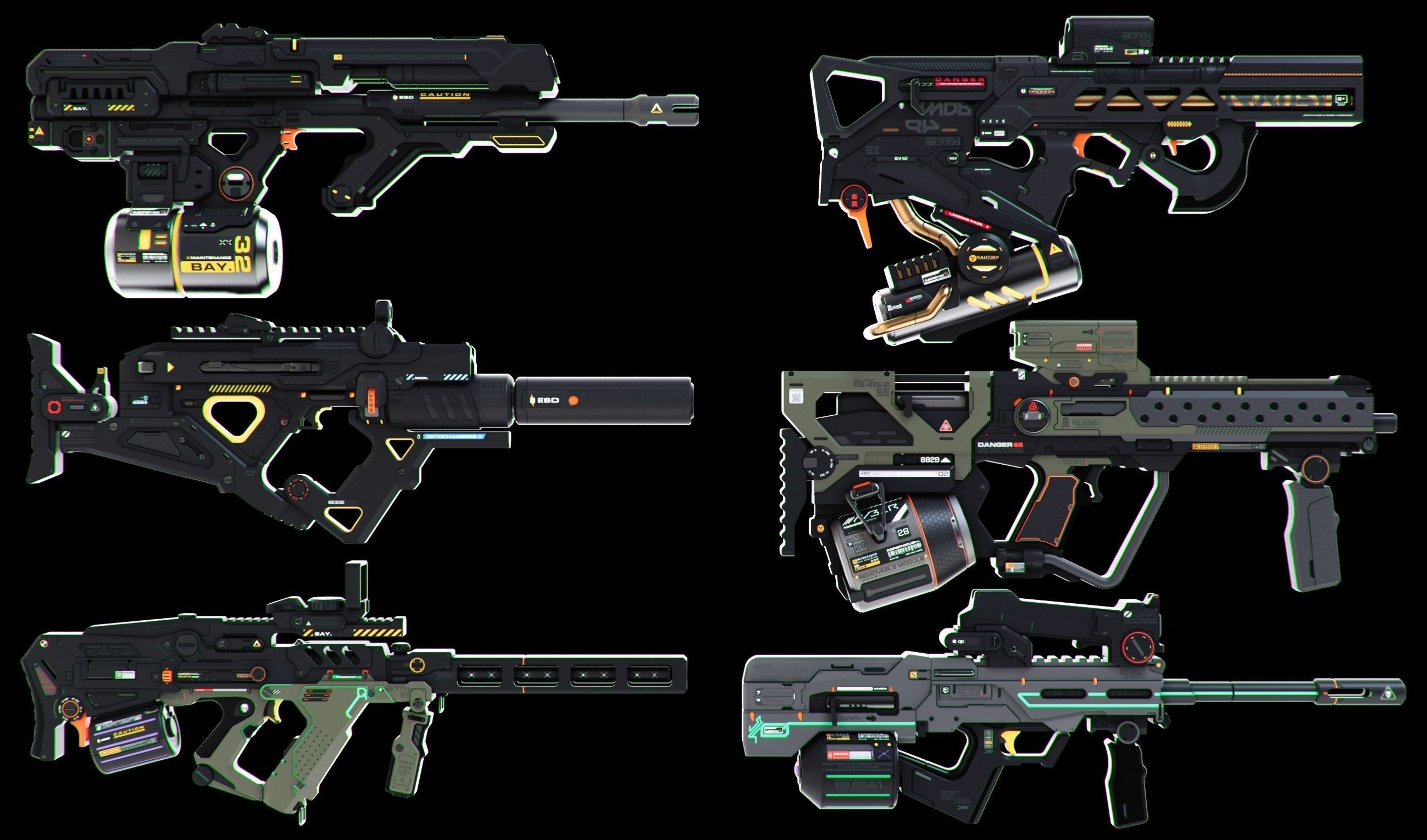 Sci-Fi Rifles Set Kitbash  3D model_1