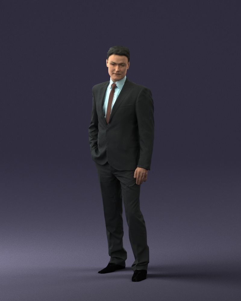 Young man suit with brown tie 0635 3D model_3