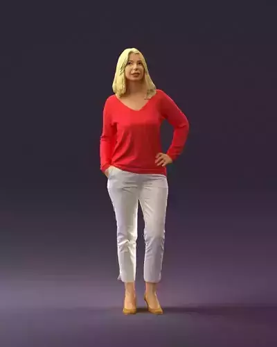 Woman in red top white pants 0646