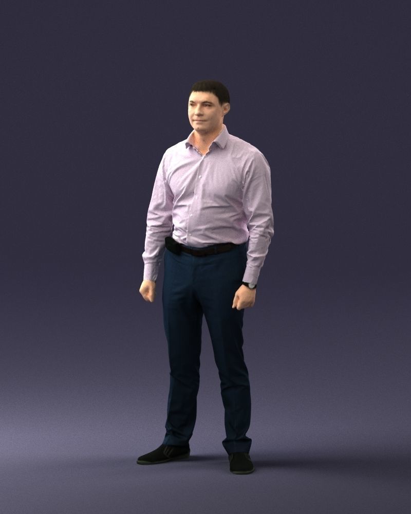 Young man in lilac shirt 0642 3D model_3