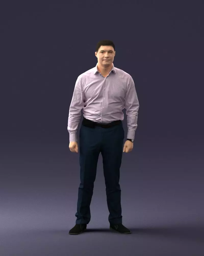 Young man in lilac shirt 0642 3D model_0