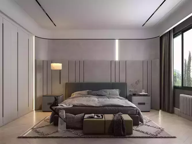 bedroom modern with walls and wooden floors