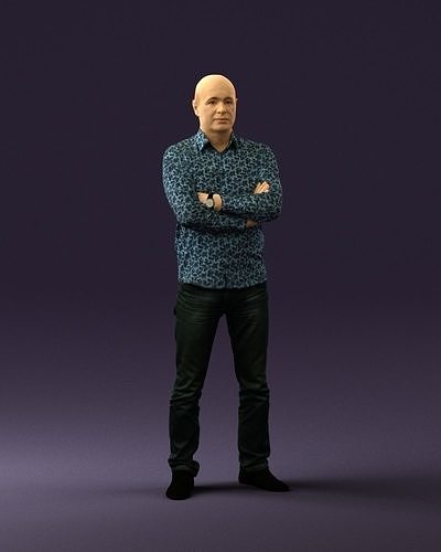 Man in dark blue white tshirt 0667 3D Print Ready 3D print model