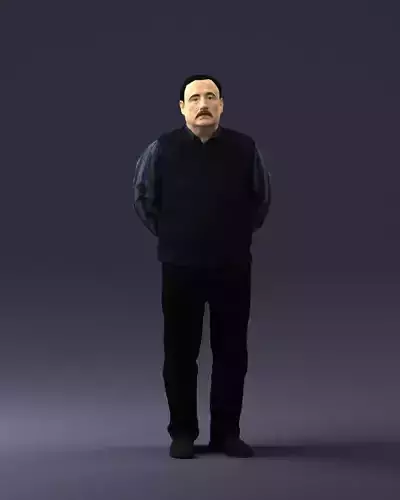 Mustachioed man sleeveless jacket 0694