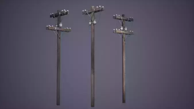 Electric Pole Set Low Poly Game Ready Low-poly 3D model