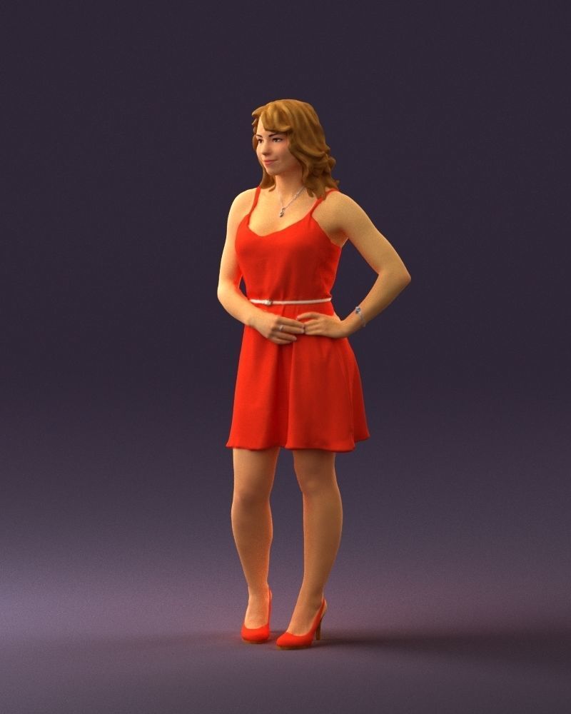 Woman in red dress crown 0711 3D Print Ready 3D print model_19